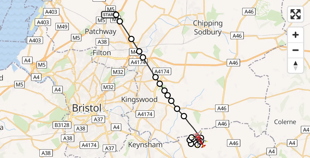 Flight route Air Ambulance Helicopter Almondsbury Helicopter Base - Beach, 15 July 2026, 17:03