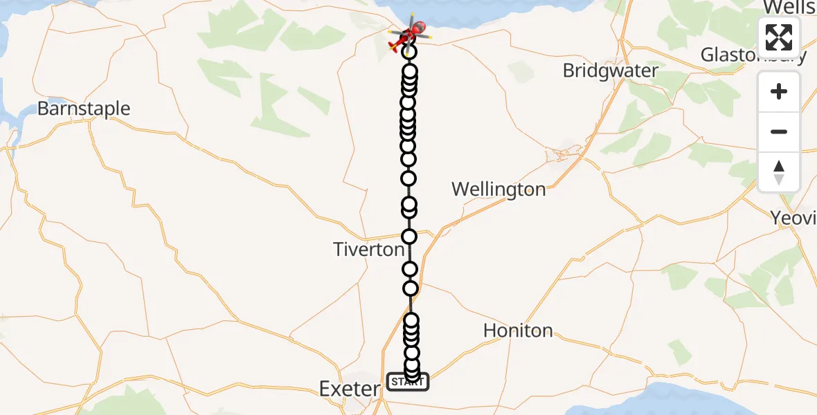 Flight route Air Ambulance Helicopter Exeter International Airport - Blue Anchor, 15 July 2026, 17:24
