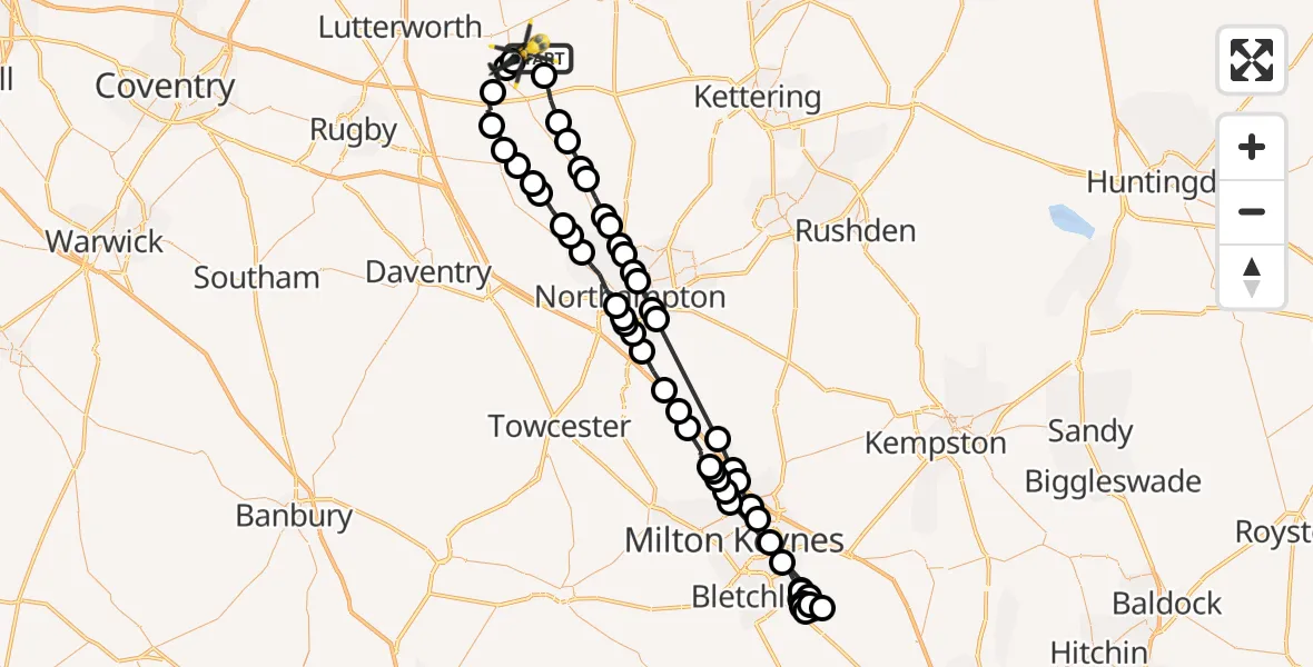 Flight route Police Helicopter Sibbertoft - Harborough, 15 July 2026, 17:53