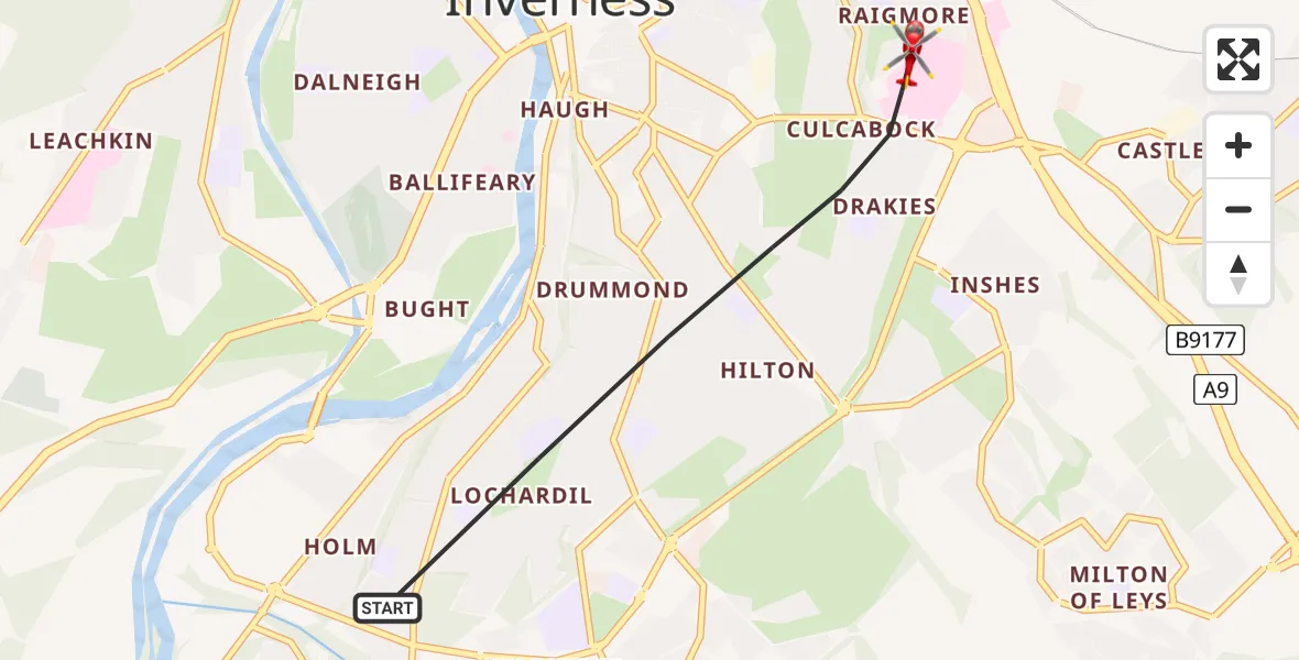 Flight route Air Ambulance Helicopter Inverness - Inverness, 15 July 2026, 18:20