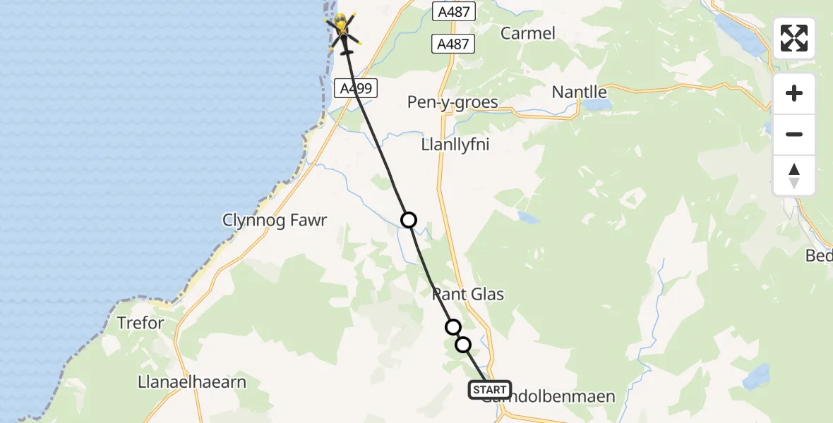 Flight route Police Helicopter Dolbenmaen - Llandwrog, 15 July 2026, 18:32