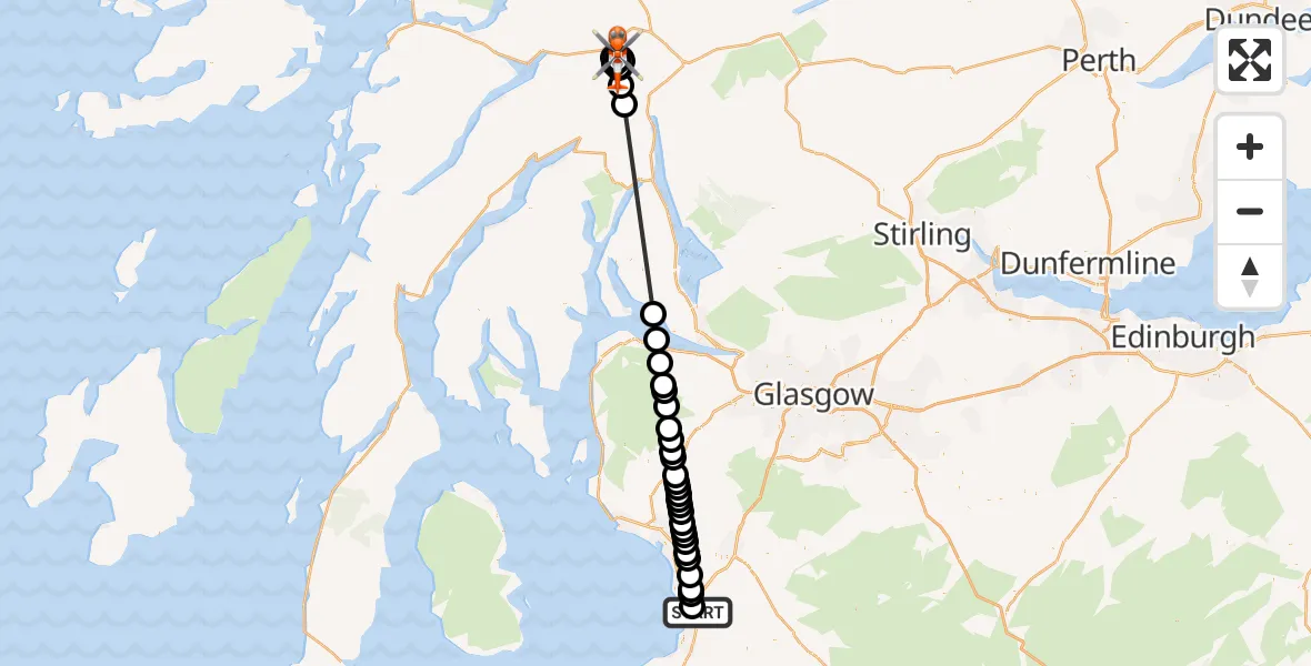 Flight route Coastguard Helicopter Glasgow Prestwick Airport - Coire Aonaich, 15 July 2026, 18:51