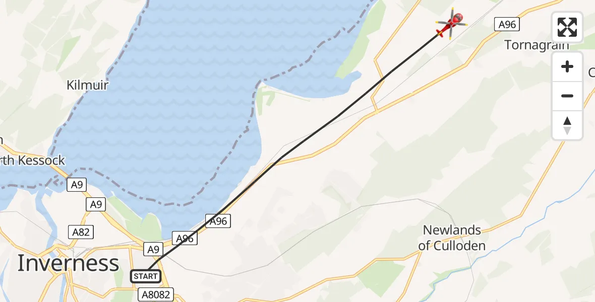 Flight route Air Ambulance Helicopter Inverness - Inverness, 15 July 2026, 18:54