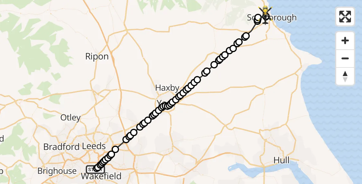 Flight route Police Helicopter Brandy Carr - Newby, 15 July 2026, 19:30