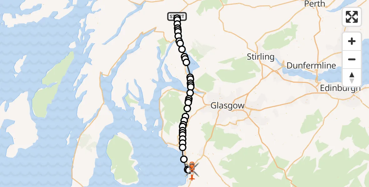 Flight route Coastguard Helicopter Inverarnan - Glasgow Prestwick Airport, 15 July 2026, 20:04
