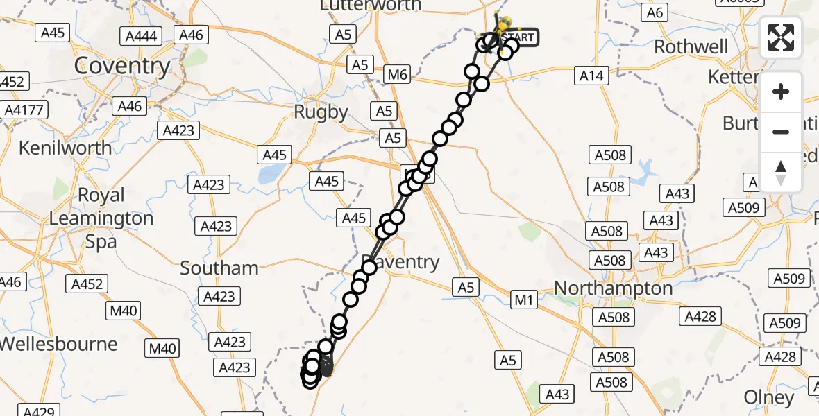 Flight route Police Helicopter Sibbertoft - Harborough, 15 July 2026, 20:38