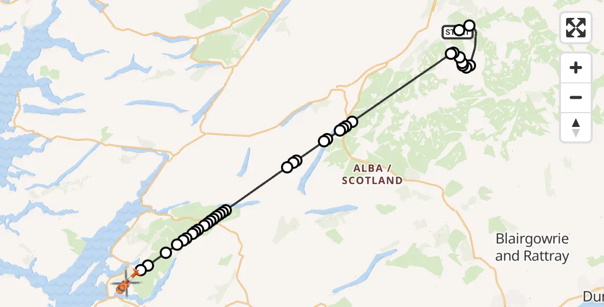 Flight route Coastguard Helicopter Aviemore - Argyll and Bute, 15 July 2026, 21:05