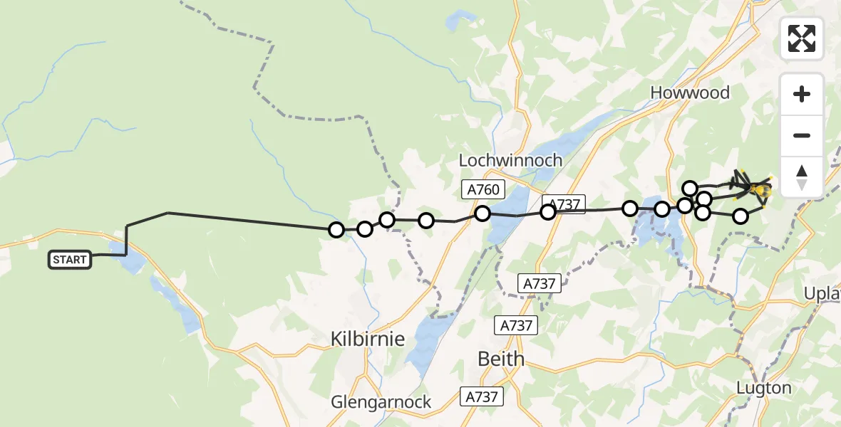 Flight route Police Helicopter North Ayrshire - Renfrewshire, 15 July 2026, 22:32
