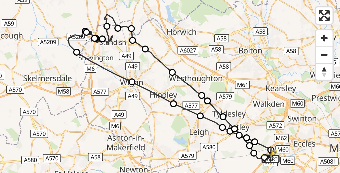 Flight route Police Helicopter Manchester Barton Aerodrome - Manchester Barton Aerodrome, 15 July 2026, 22:33