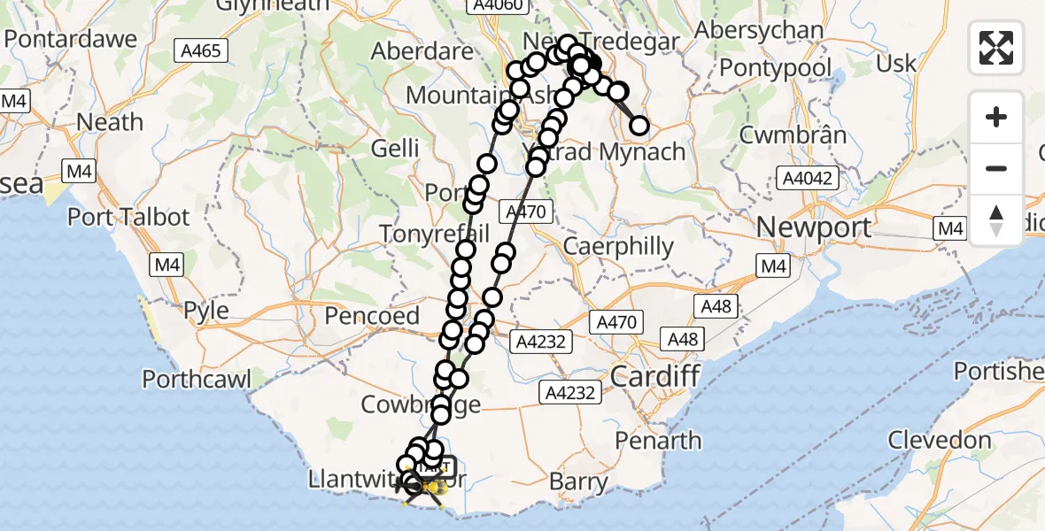 Flight route Police Helicopter MOD St Athan - MOD St Athan, 15 July 2026, 22:53