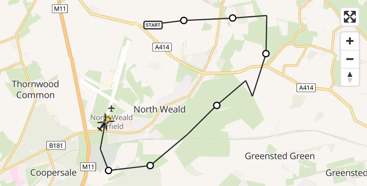 Flight route Police Helicopter North Weald Bassett - North Weald Airfield, 16 July 2026, 00:02