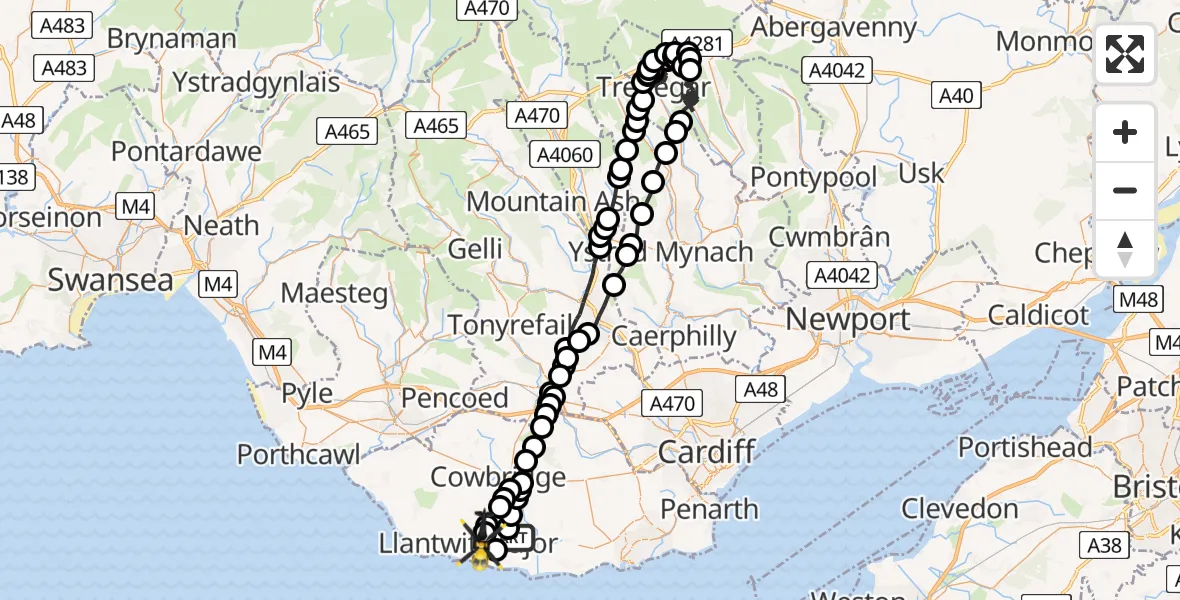 Flight route Police Helicopter MOD St Athan - Boverton, 16 July 2026, 00:43