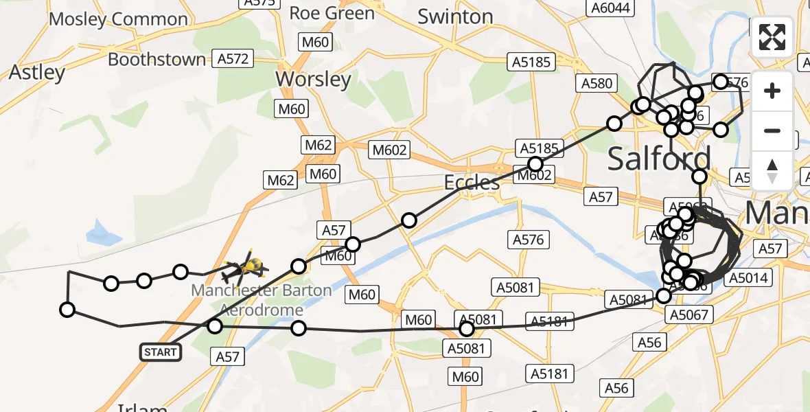 Flight route Police Helicopter Irlam - Manchester Barton Aerodrome, 16 July 2026, 02:41