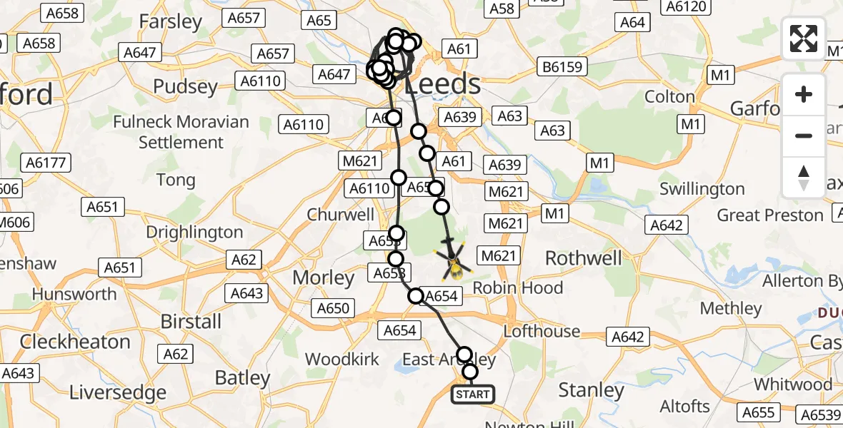 Flight route Police Helicopter Carr Gate - Middleton, 16 July 2026, 07:15