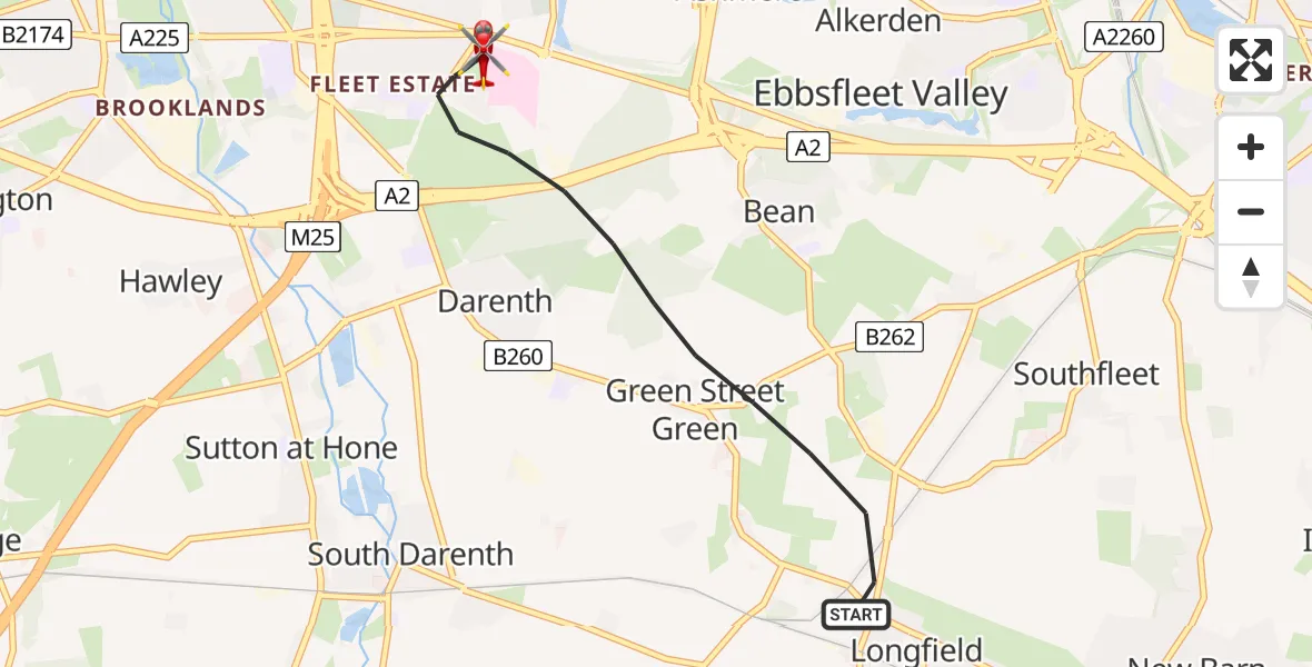 Flight route Air Ambulance Helicopter Dartford - Dartford, 16 July 2026, 07:38