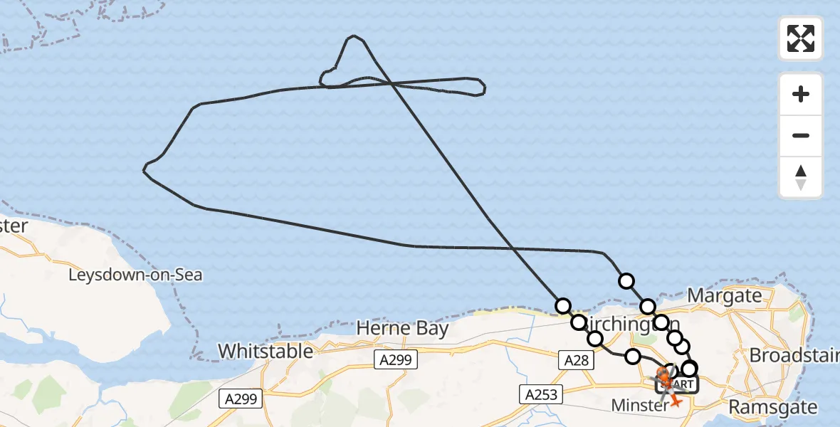 Flight route Coastguard Helicopter Manston Airport - Manston Airport, 16 July 2026, 07:59