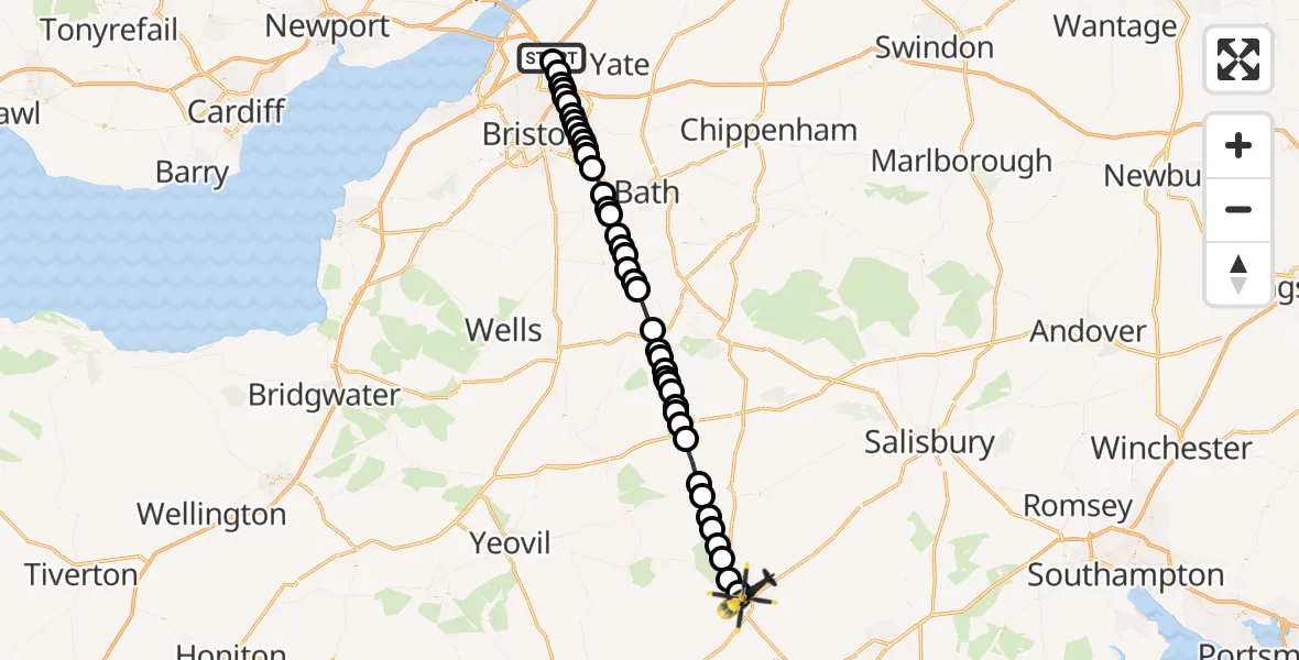 Flight route Police Helicopter Woodlands - Blandford Forum, 16 July 2026, 08:27