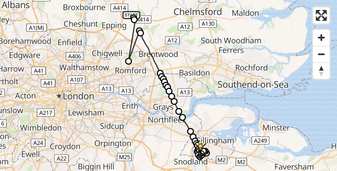 Flight route Police Helicopter North Weald Bassett - Rochester, 16 July 2026, 09:21