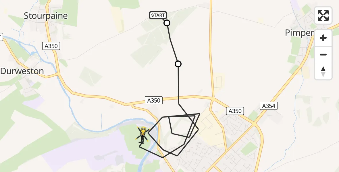 Flight route Police Helicopter Stourpaine - Blandford Forum, 16 July 2026, 09:28