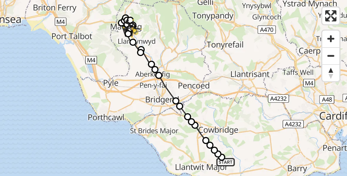 Flight route Police Helicopter MOD St Athan - Maesteg, 16 July 2026, 09:37