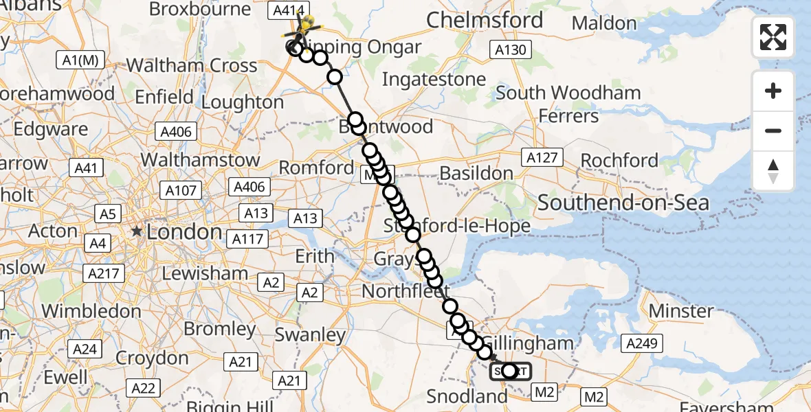 Flight route Police Helicopter Chatham - North Weald Airfield, 16 July 2026, 10:11