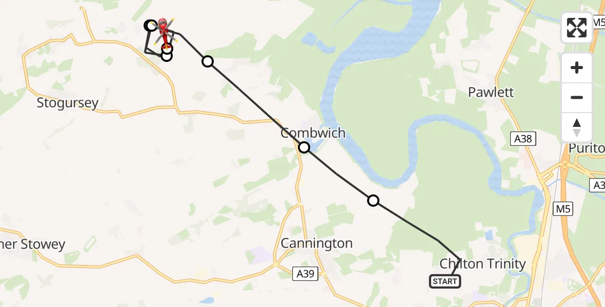 Flight route Air Ambulance Helicopter Chilton Trinity - Stockland Bristol, 16 July 2026, 10:11