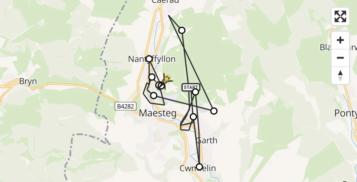 Flight route Police Helicopter Maesteg - Maesteg, 16 July 2026, 10:16