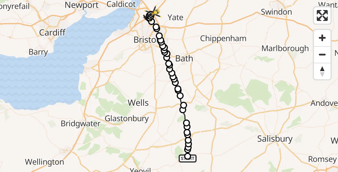 Flight route Police Helicopter Fifehead Magdalen - Almondsbury Helicopter Base, 16 July 2026, 10:34