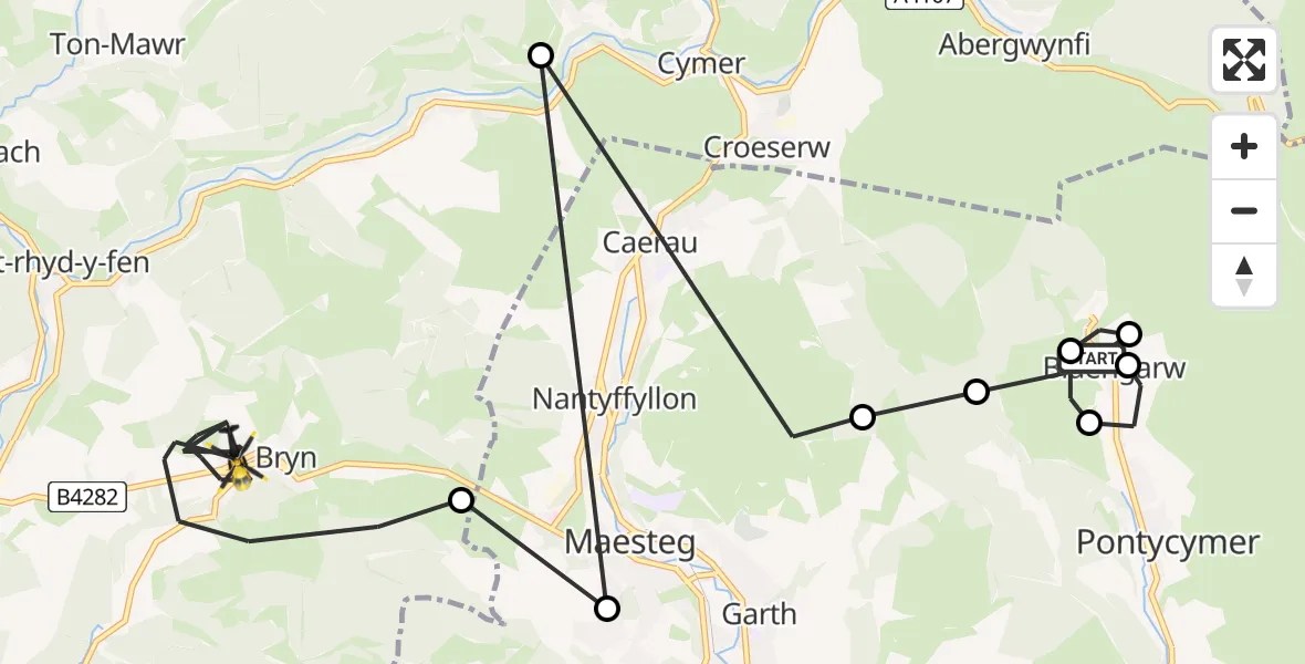 Flight route Police Helicopter Blaengarw - Bryn, 16 July 2026, 10:36