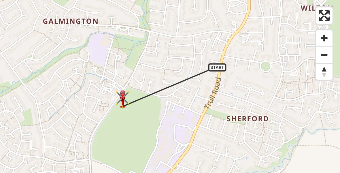 Flight route Air Ambulance Helicopter Taunton - Taunton, 16 July 2026, 10:39