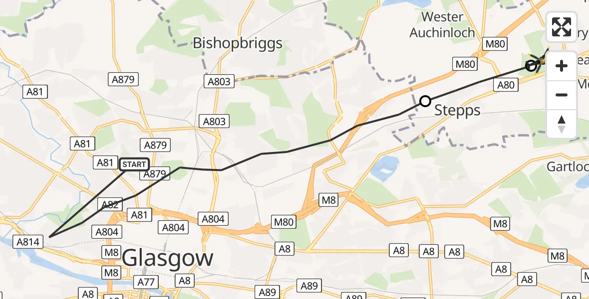 Flight route Police Helicopter Glasgow - Muirhead, 16 July 2026, 10:46