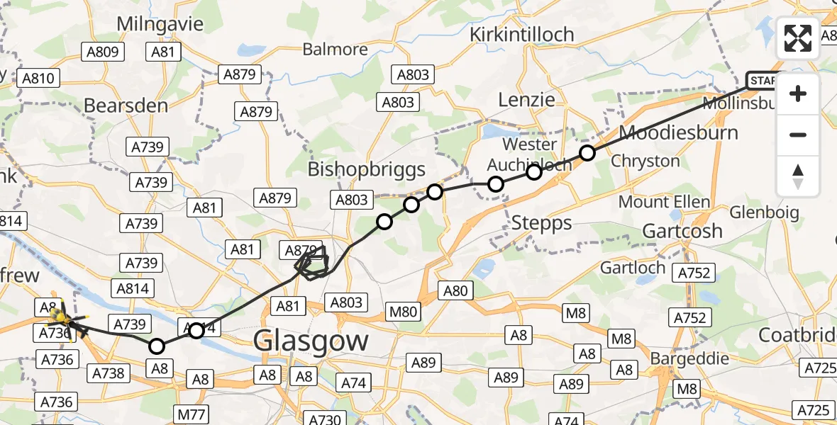 Flight route Police Helicopter Cumbernauld - Glasgow, 16 July 2026, 11:38