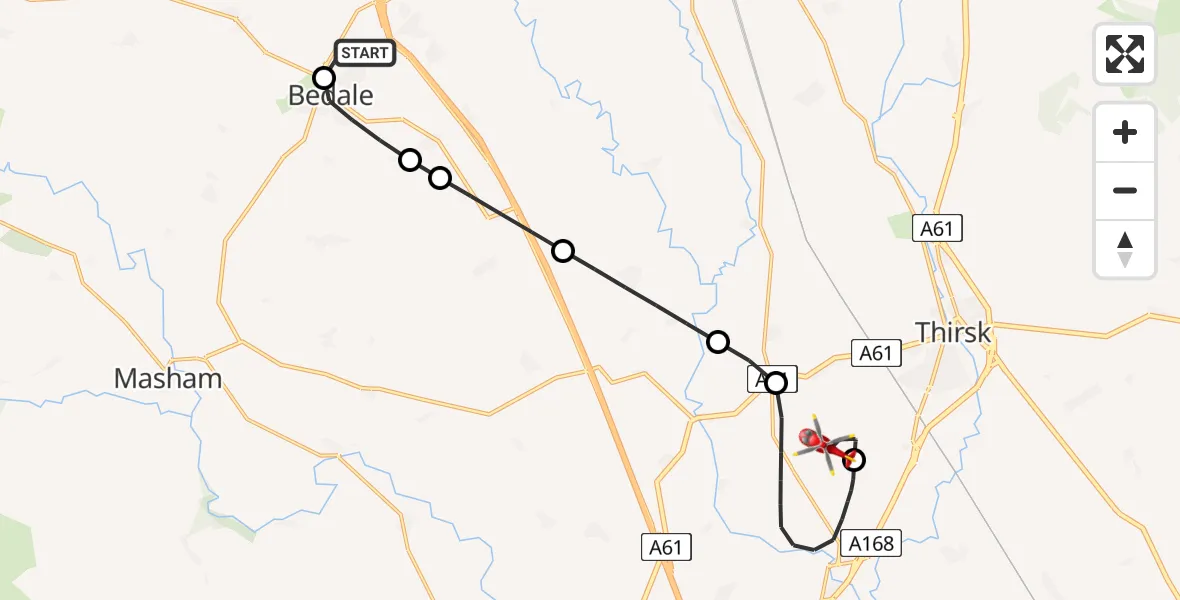 Flight route Air Ambulance Helicopter Aiskew - RAF Topcliffe, 16 July 2026, 11:44