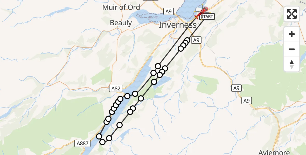 Flight route Air Ambulance Helicopter Inverness - Inverness, 16 July 2026, 12:18