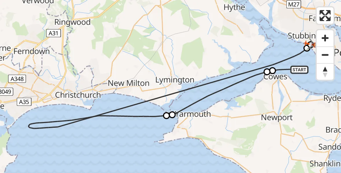 Flight route Coastguard Helicopter English Channel - Solent Airport, 16 July 2026, 13:19