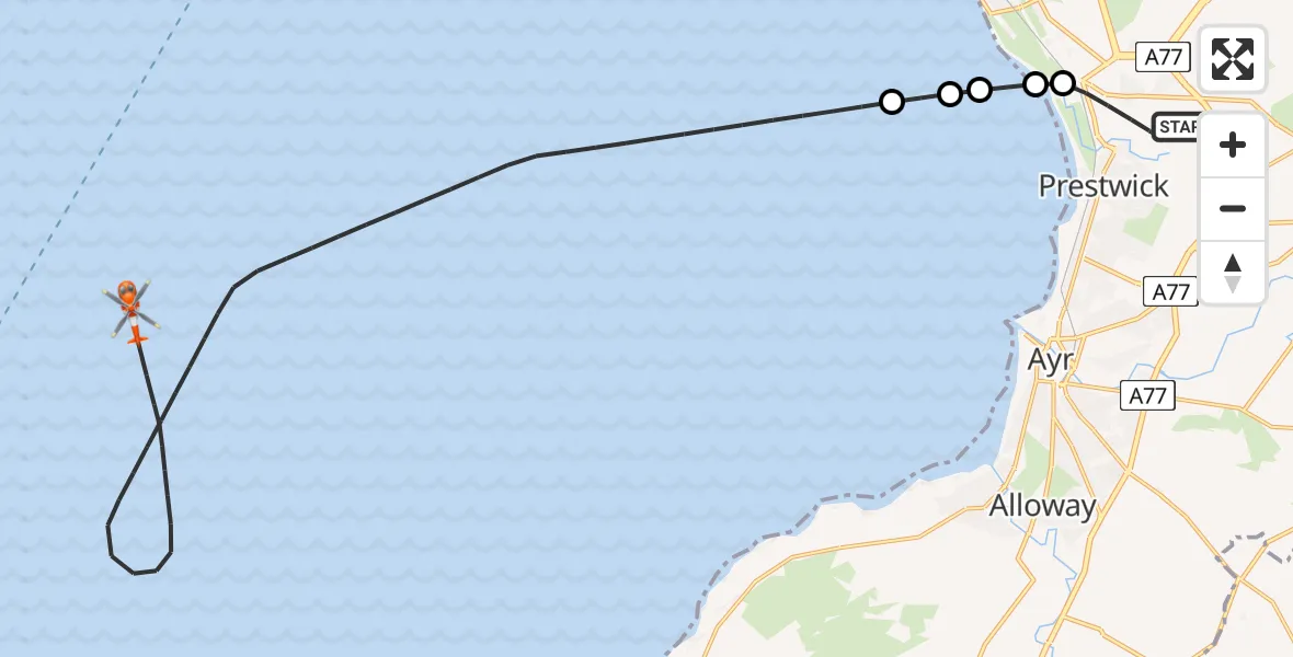 Flight route Coastguard Helicopter Glasgow Prestwick Airport - Inner Seas, 16 July 2026, 13:38