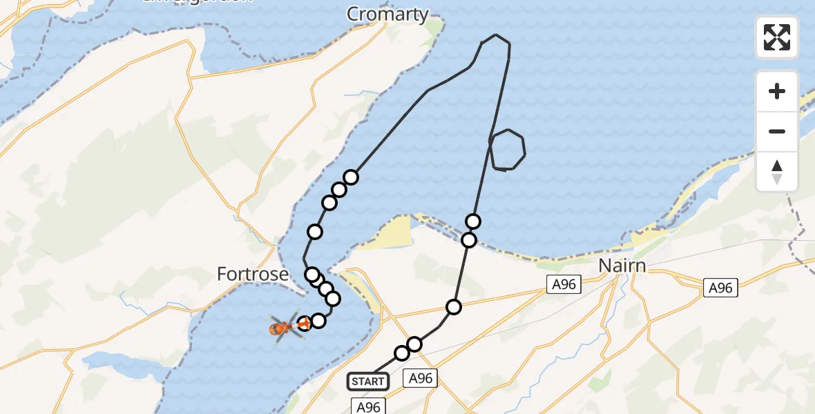 Flight route Coastguard Helicopter Inverness Airport - Rosemarkie, 16 July 2026, 13:42