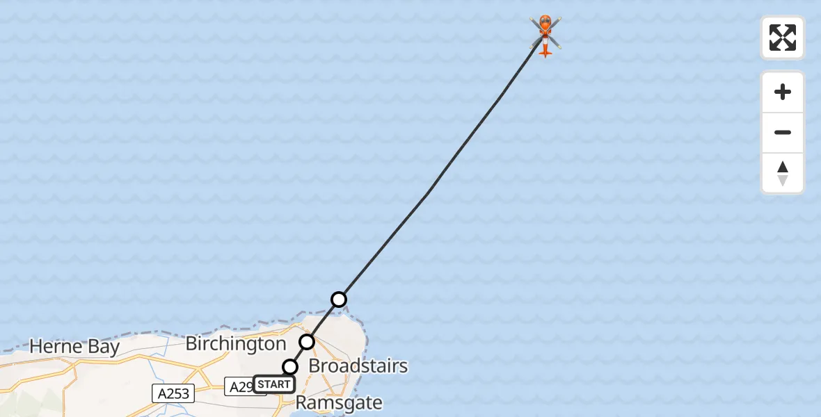 Flight route Coastguard Helicopter Manston Airport - North Sea, 16 July 2026, 13:51