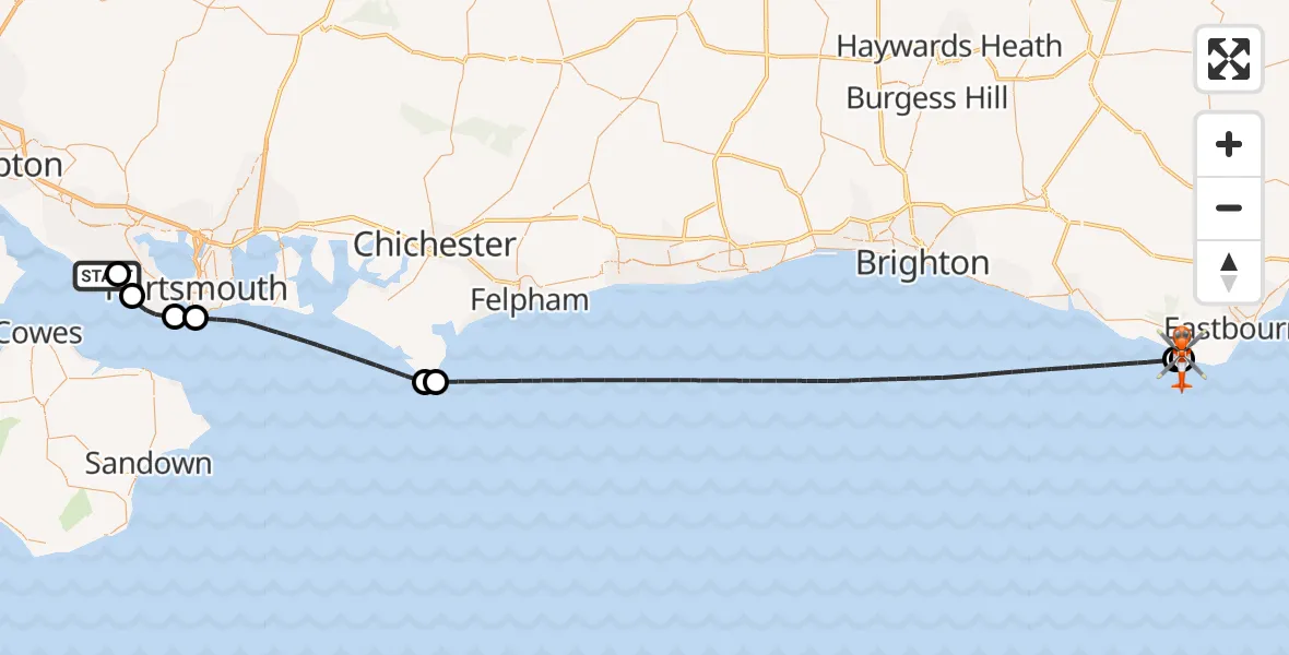 Flight route Coastguard Helicopter Solent Airport - Wealden, 16 July 2026, 13:56