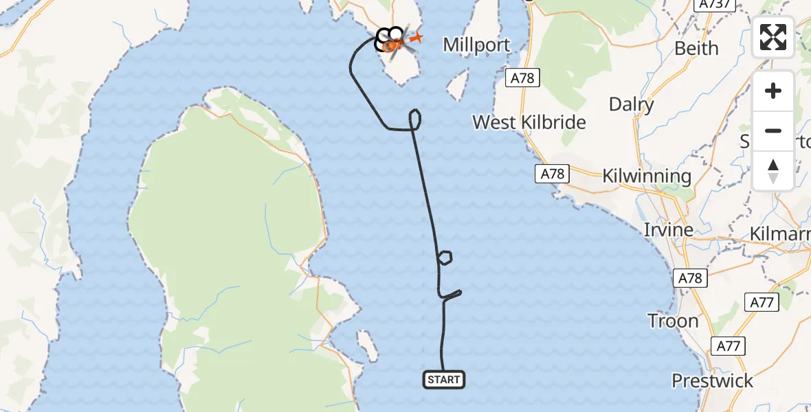 Flight route Coastguard Helicopter Inner Seas - Inner Seas, 16 July 2026, 14:01