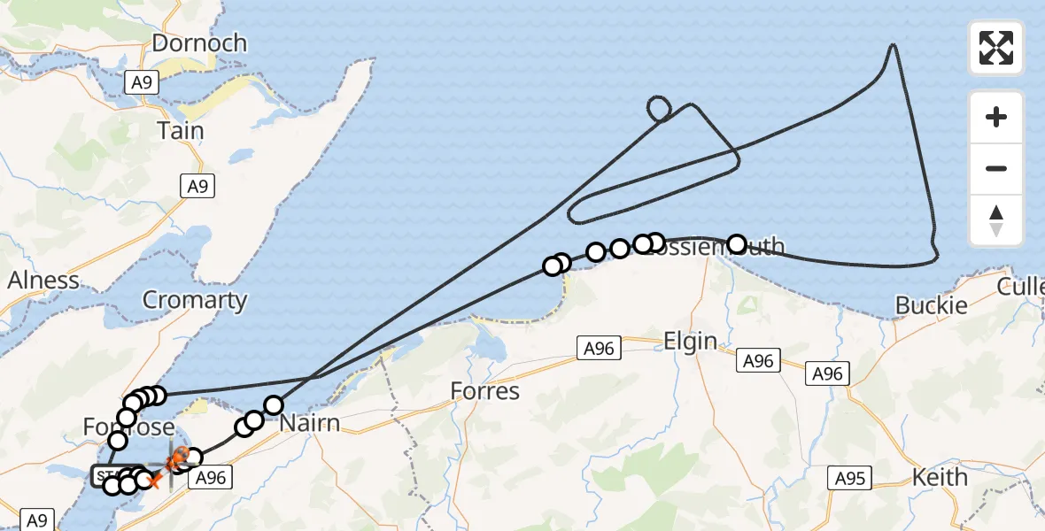 Flight route Coastguard Helicopter Avoch - Inverness, 16 July 2026, 14:03