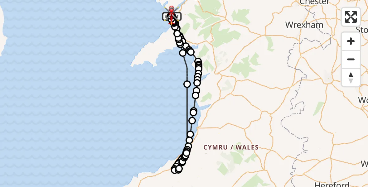 Flight route Air Ambulance Helicopter Caernarfon Airport - Caernarfon Airport, 16 July 2026, 14:22