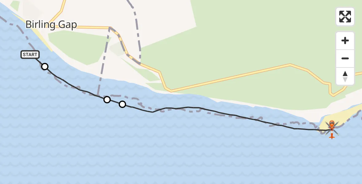 Flight route Coastguard Helicopter Birling Gap - Eastbourne, 16 July 2026, 14:28