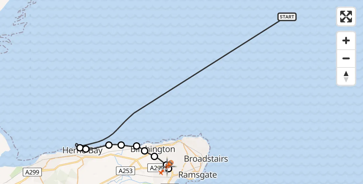 Flight route Coastguard Helicopter North Sea - Manston Airport, 16 July 2026, 14:34