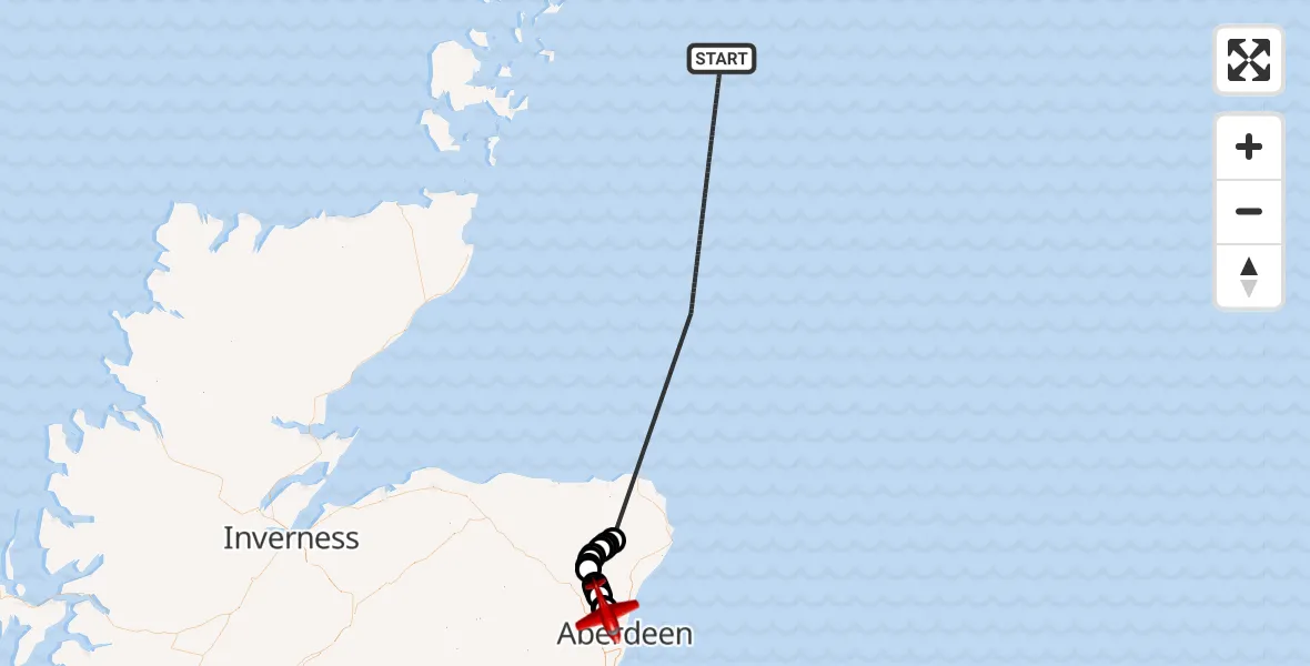 Flight route Air Ambulance Aircraft North Sea - Dyce and Stoneywood, 16 July 2026, 14:44