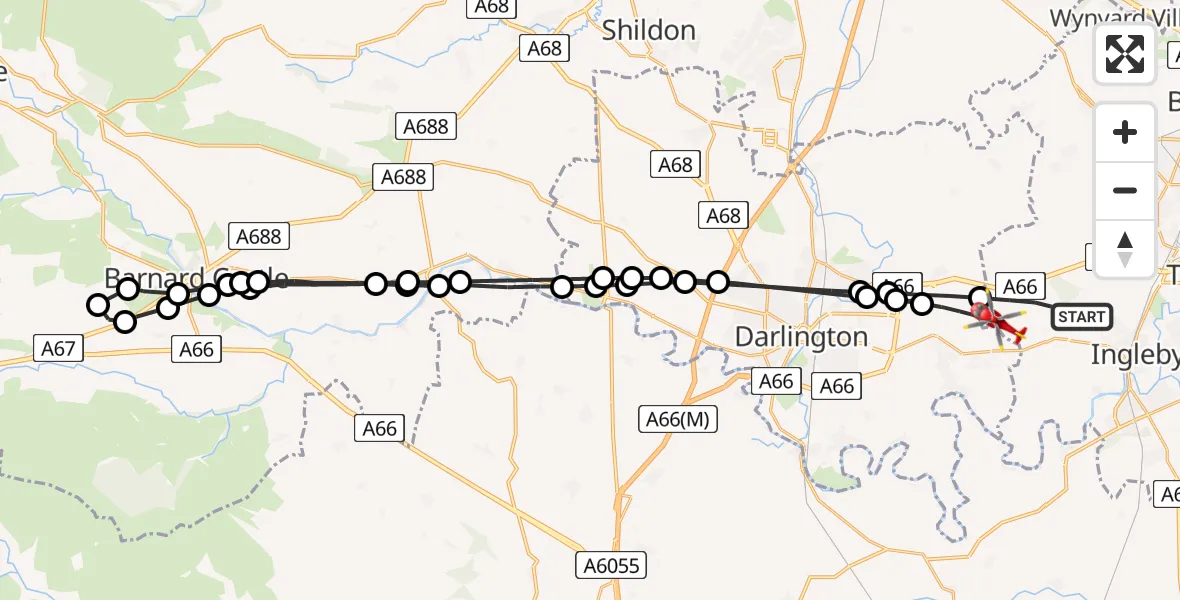 Flight route Air Ambulance Helicopter Longnewton - Longnewton, 16 July 2026, 15:08