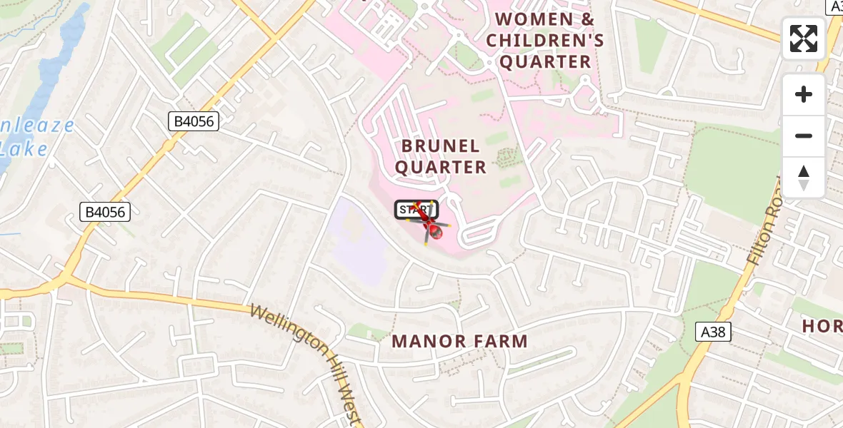 Flight route Air Ambulance Helicopter Southmead Hospital - Bristol, 16 July 2026, 15:08