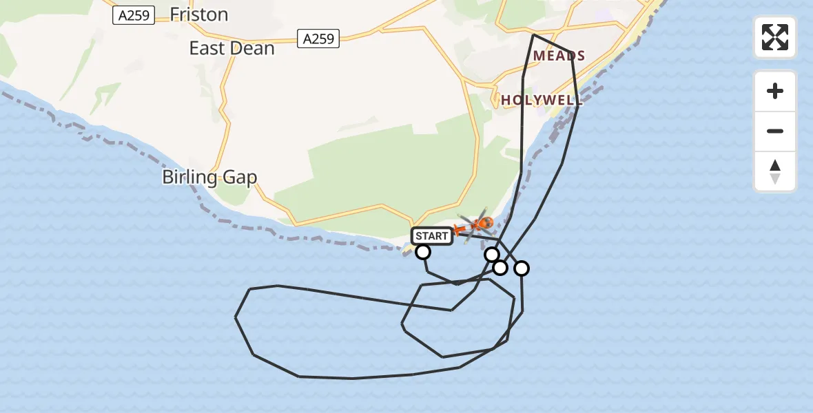 Flight route Coastguard Helicopter Eastbourne - Eastbourne, 16 July 2026, 15:15