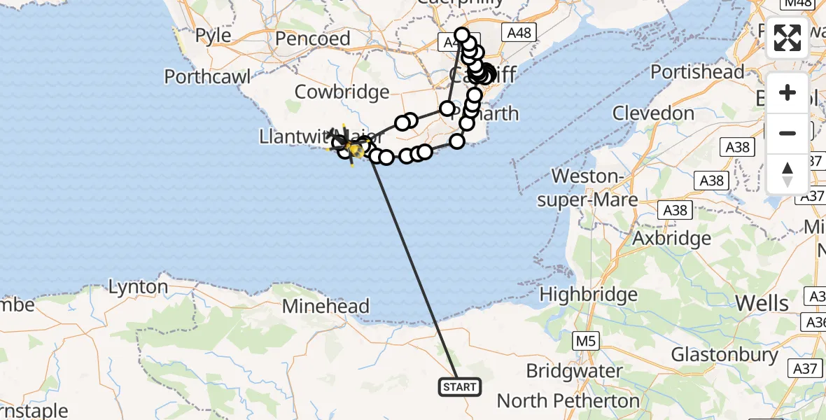 Flight route Police Helicopter Crowcombe - MOD St Athan, 16 July 2026, 15:32
