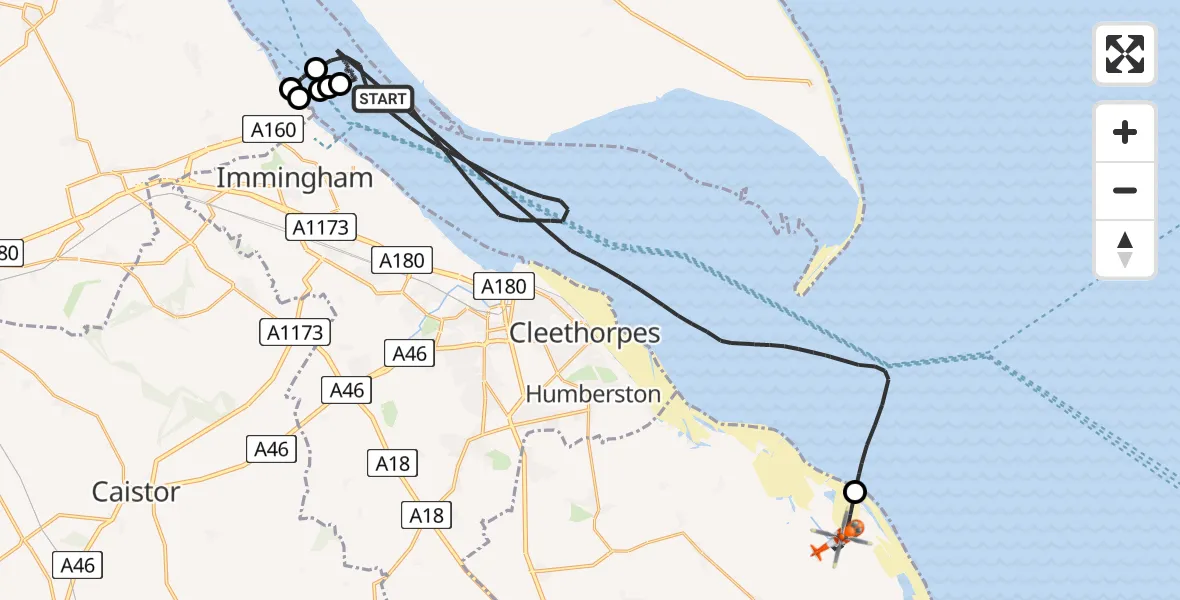 Flight route Coastguard Helicopter North Sea - East Lindsey, 16 July 2026, 15:35